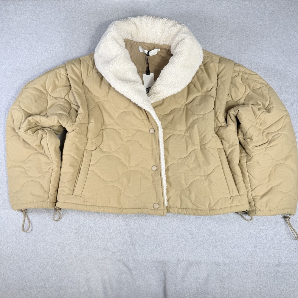 ASTR The Label Quilted Jacket M Khaki Faux Fur Collar Cropped Coat ACT17275 NWT